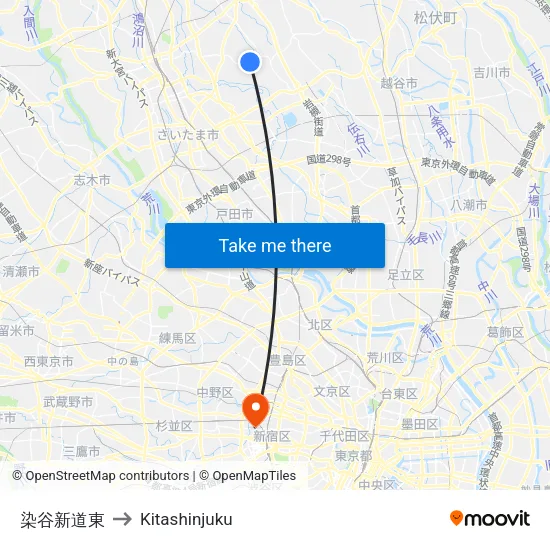 染谷新道東 to Kitashinjuku map