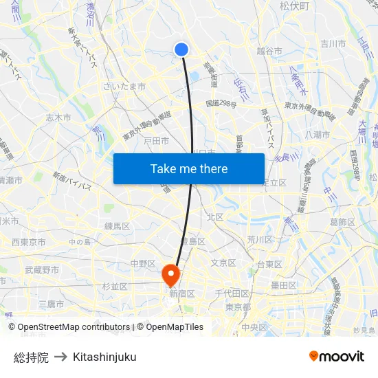 Sojiin Temple to Kitashinjuku map