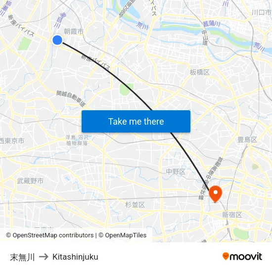 末無川 to Kitashinjuku map