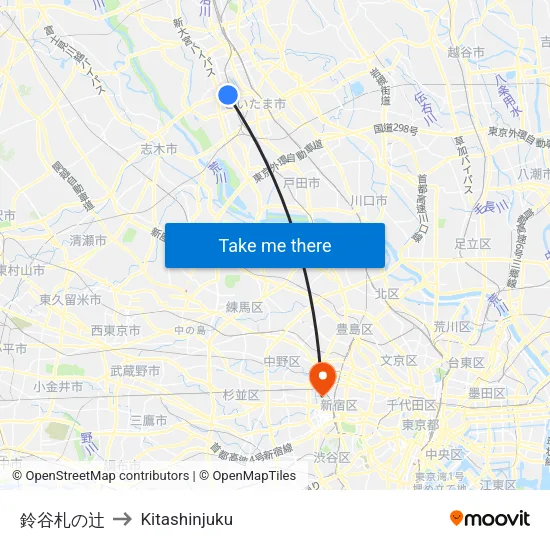 鈴谷札の辻 to Kitashinjuku map