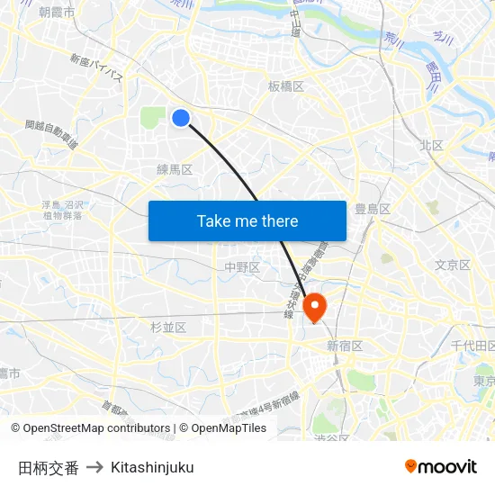 Tagara Police Box to Kitashinjuku map