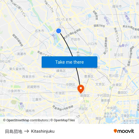Tajima Housing Complex to Kitashinjuku map