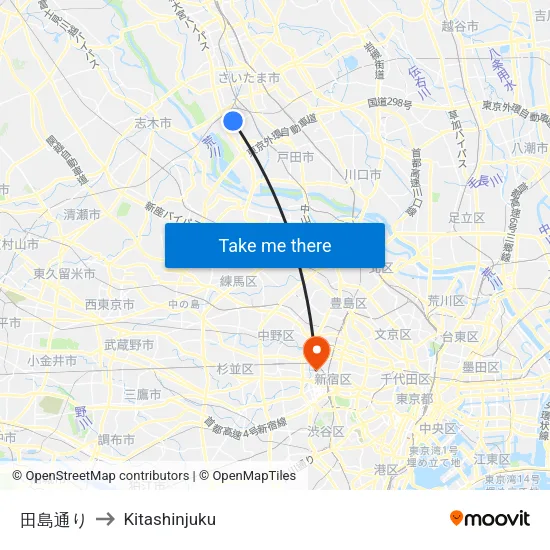 田島通り to Kitashinjuku map