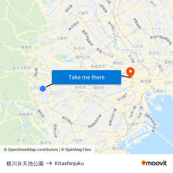 横川弁天池公園 to Kitashinjuku map