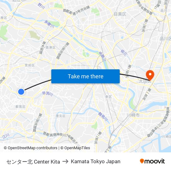 センター北 Center Kita to Kamata Tokyo Japan map