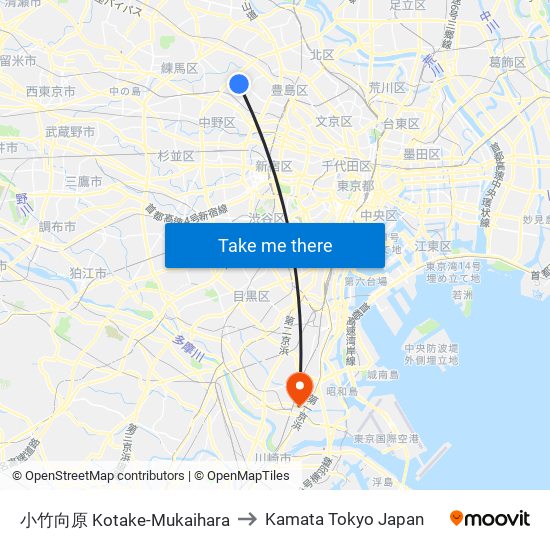 小竹向原 Kotake-Mukaihara to Kamata Tokyo Japan map