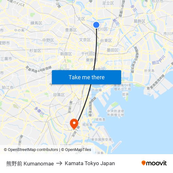 熊野前 Kumanomae to Kamata Tokyo Japan map