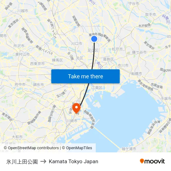 Hikawa Ueda Park to Kamata Tokyo Japan map