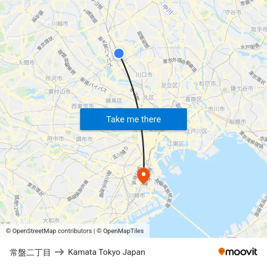 Tokiwa 2-Chome to Kamata Tokyo Japan map