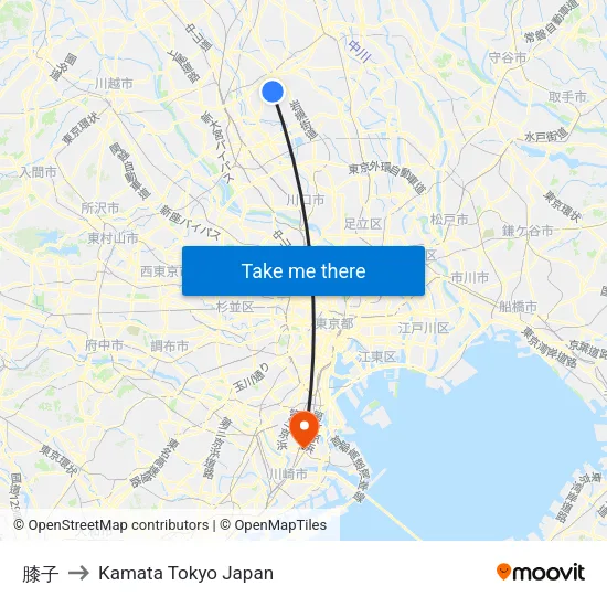 膝子 to Kamata Tokyo Japan map