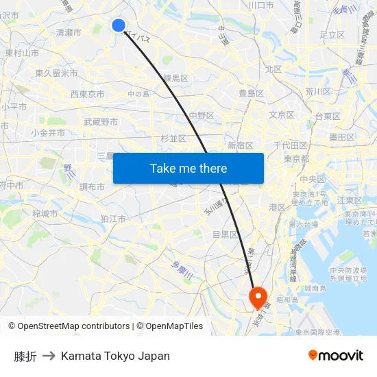 Hizaori to Kamata Tokyo Japan map