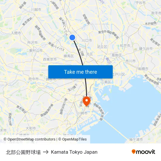 North Park Baseball Field to Kamata Tokyo Japan map