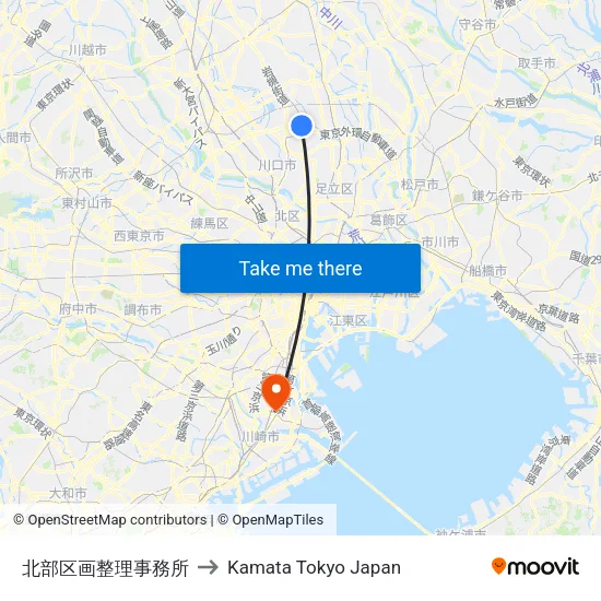 Northern Land Readjustment Office to Kamata Tokyo Japan map