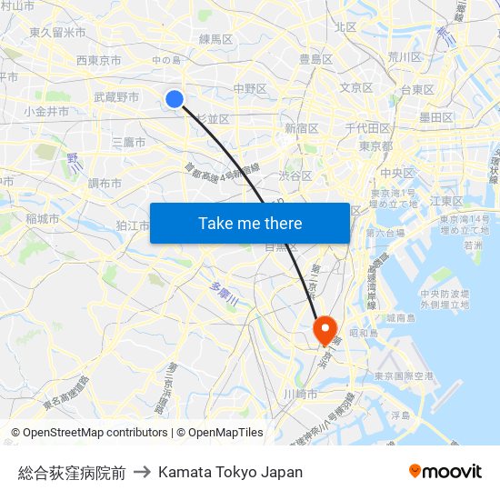 総合荻窪病院前 to Kamata Tokyo Japan map