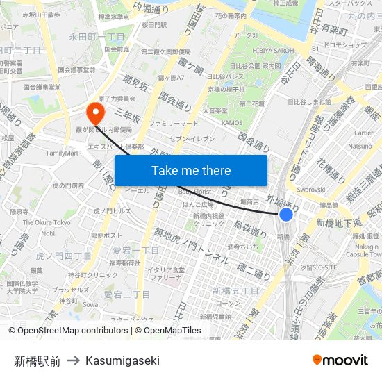 新橋駅前 to Kasumigaseki map