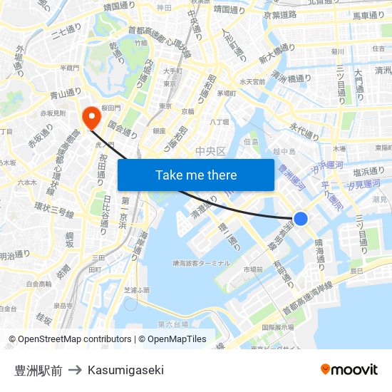 豊洲駅前 to Kasumigaseki map