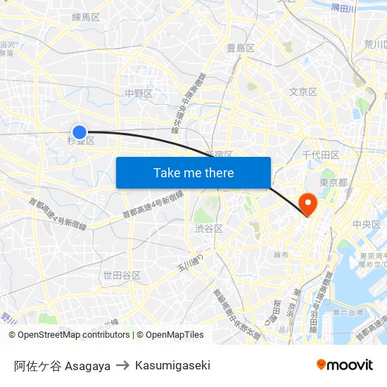 阿佐ケ谷 Asagaya to Kasumigaseki map