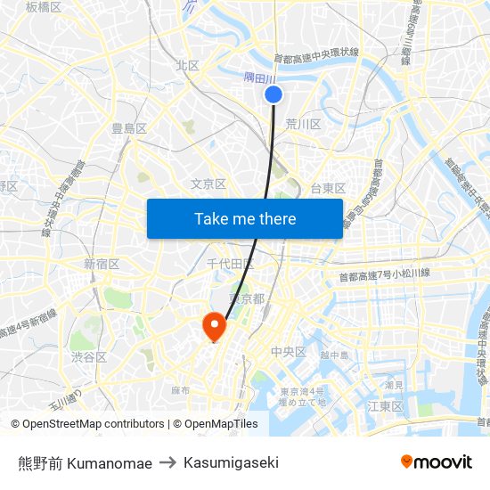 熊野前 Kumanomae to Kasumigaseki map