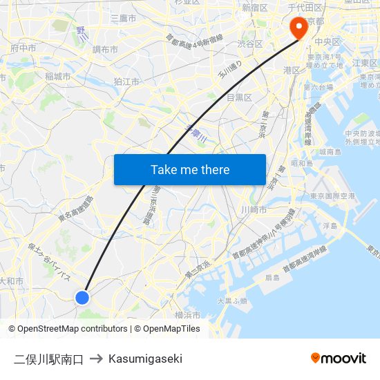 二俣川駅南口 to Kasumigaseki map