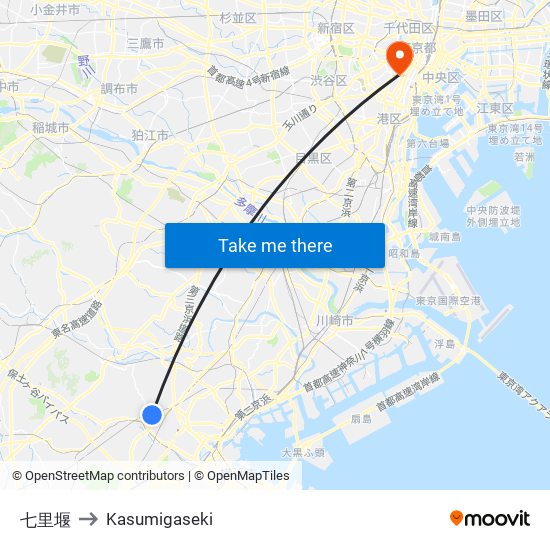 七里堰 to Kasumigaseki map