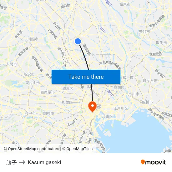 膝子 to Kasumigaseki map