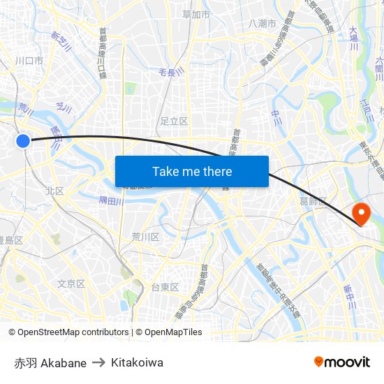 赤羽 Akabane to Kitakoiwa map