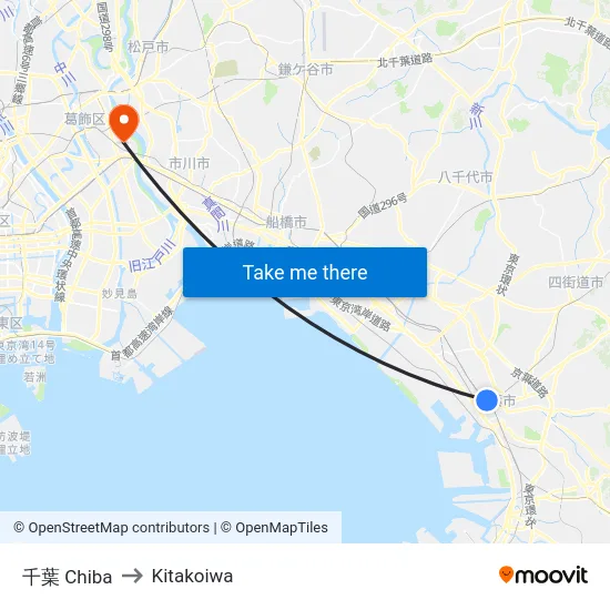 千葉 Chiba to Kitakoiwa map