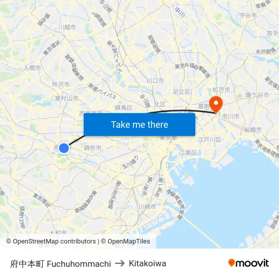 府中本町 Fuchuhommachi to Kitakoiwa map