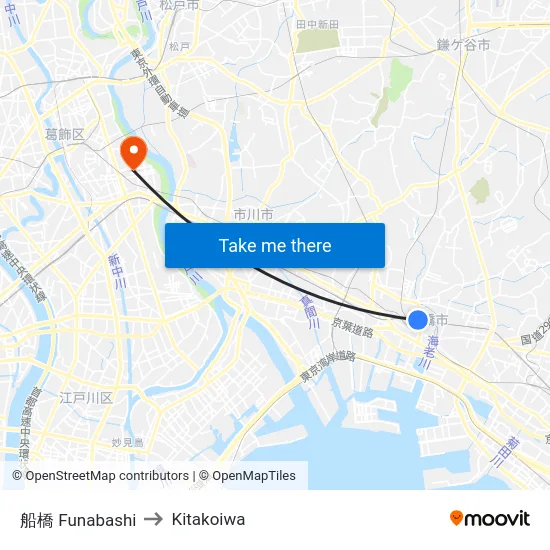 船橋 Funabashi to Kitakoiwa map