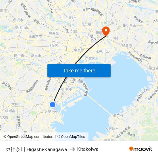 東神奈川 Higashi-Kanagawa to Kitakoiwa map