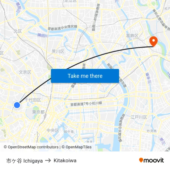 市ケ谷 Ichigaya to Kitakoiwa map