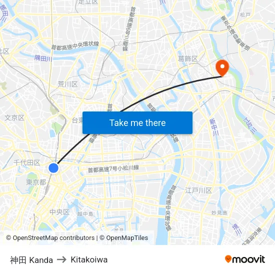 神田 Kanda to Kitakoiwa map