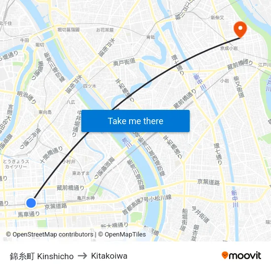 錦糸町 Kinshicho to Kitakoiwa map