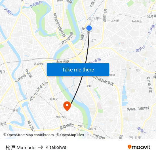 松戸 Matsudo to Kitakoiwa map