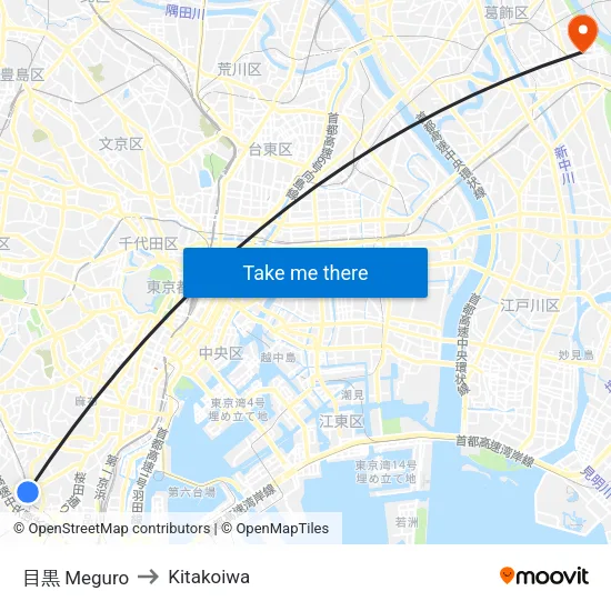Meguro to Kitakoiwa map