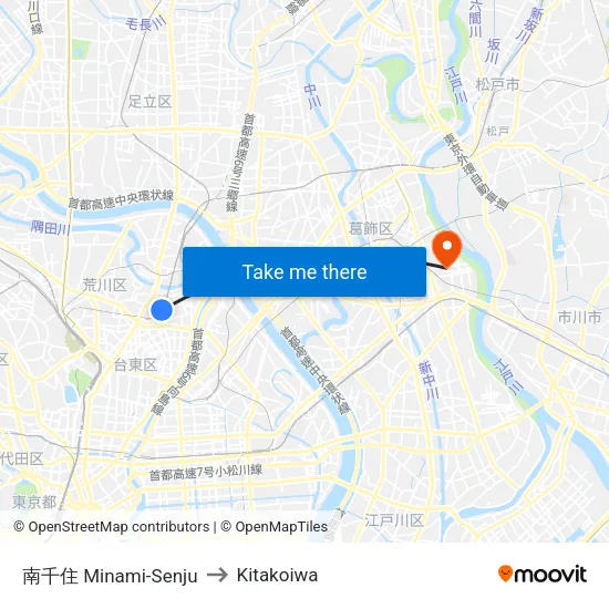 Minami-Senju to Kitakoiwa map