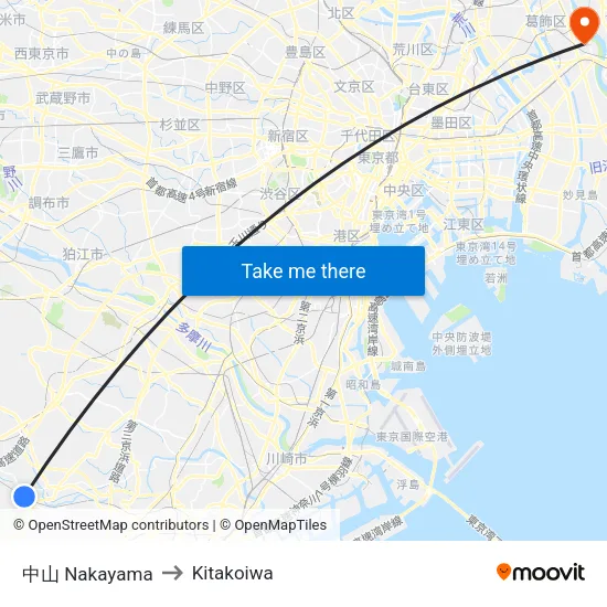 中山 Nakayama to Kitakoiwa map