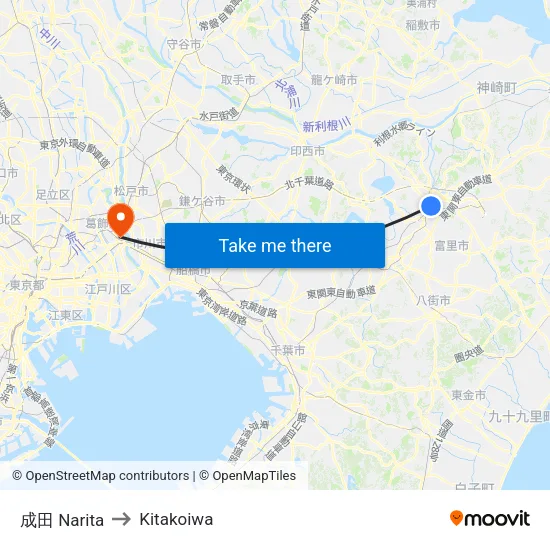成田 Narita to Kitakoiwa map