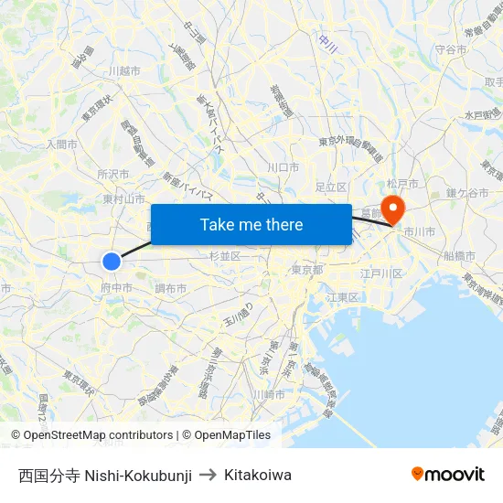 西国分寺 Nishi-Kokubunji to Kitakoiwa map
