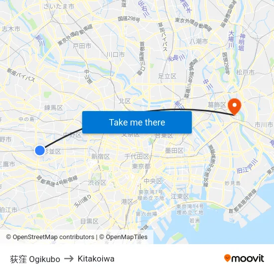 荻窪 Ogikubo to Kitakoiwa map