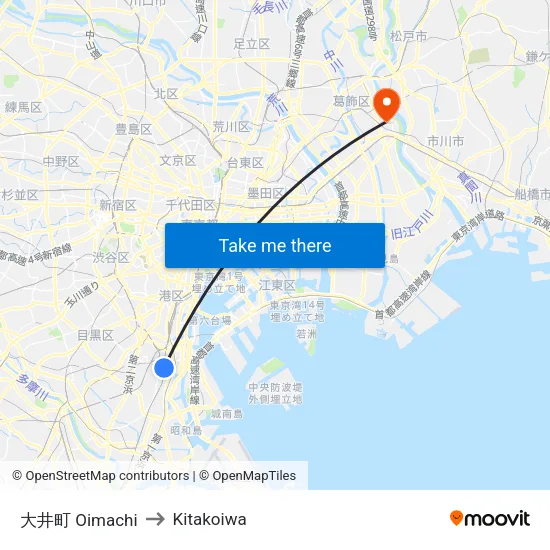大井町 Oimachi to Kitakoiwa map