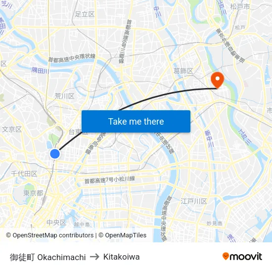 Okachimachi to Kitakoiwa map