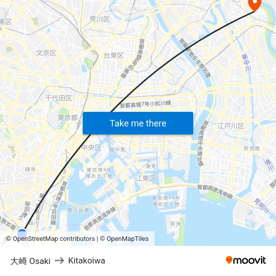 Osaki to Kitakoiwa map