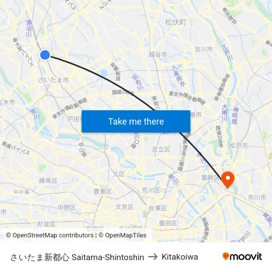 さいたま新都心 Saitama-Shintoshin to Kitakoiwa map