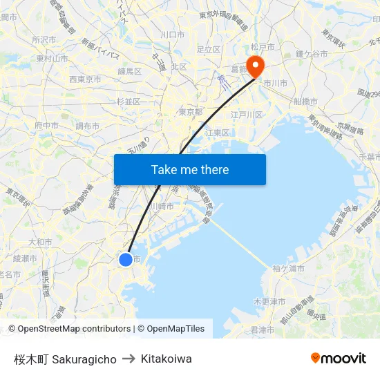 桜木町 Sakuragicho to Kitakoiwa map