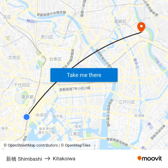 新橋 Shimbashi to Kitakoiwa map