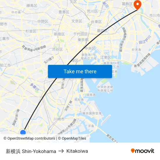 Shin-Yokohama to Kitakoiwa map