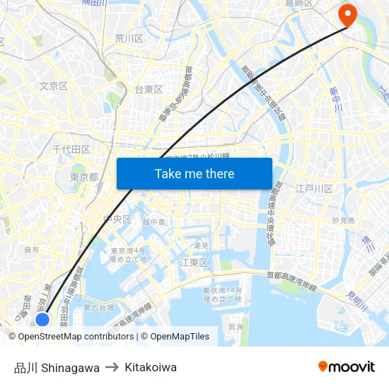 Shinagawa to Kitakoiwa map