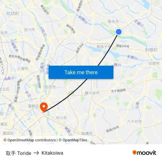Toride to Kitakoiwa map