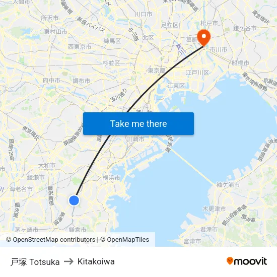 戸塚 Totsuka to Kitakoiwa map